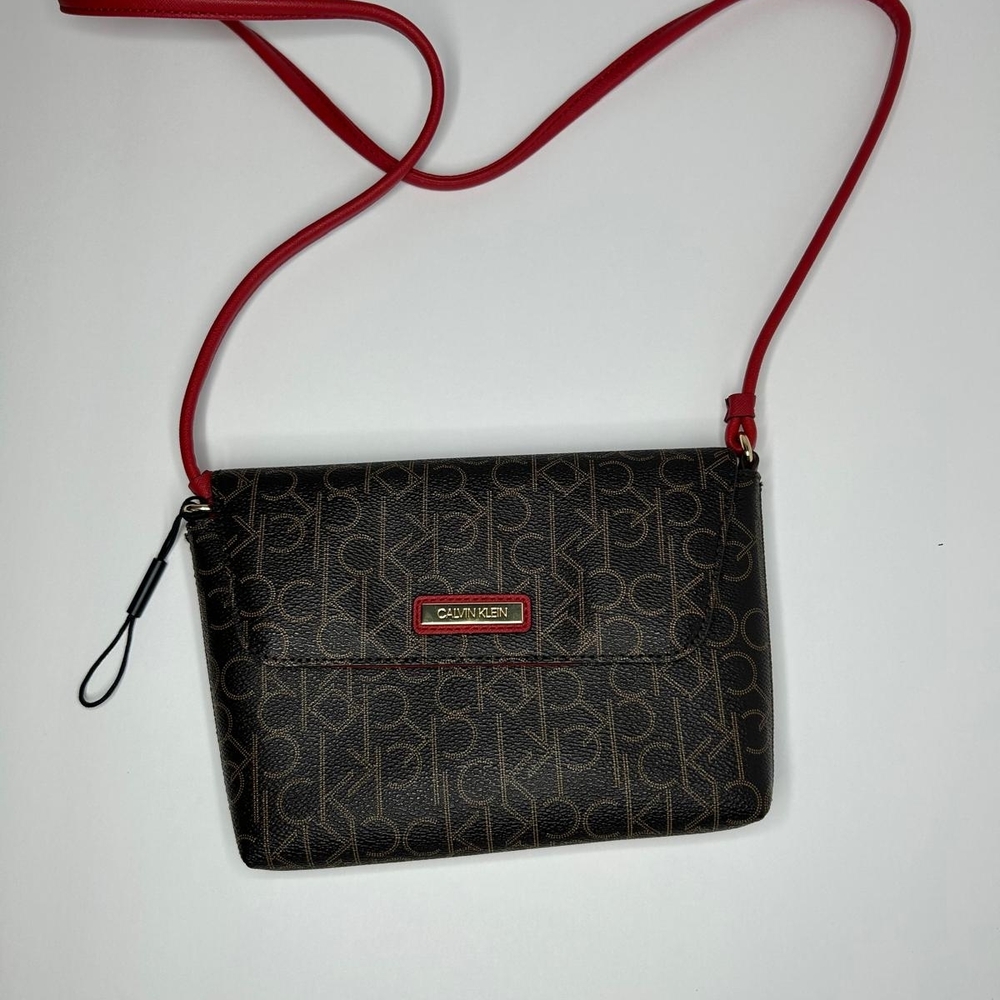 Calvin Klein Signature Brown and Red Crossbody Bag